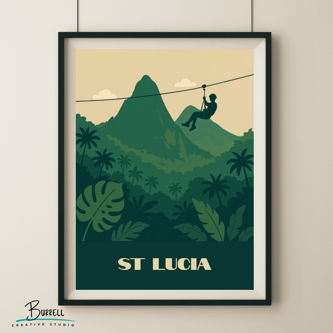 Castries St Lucia Rainforest Zipline Adventure Travel Poster & Wall Art Poster Print