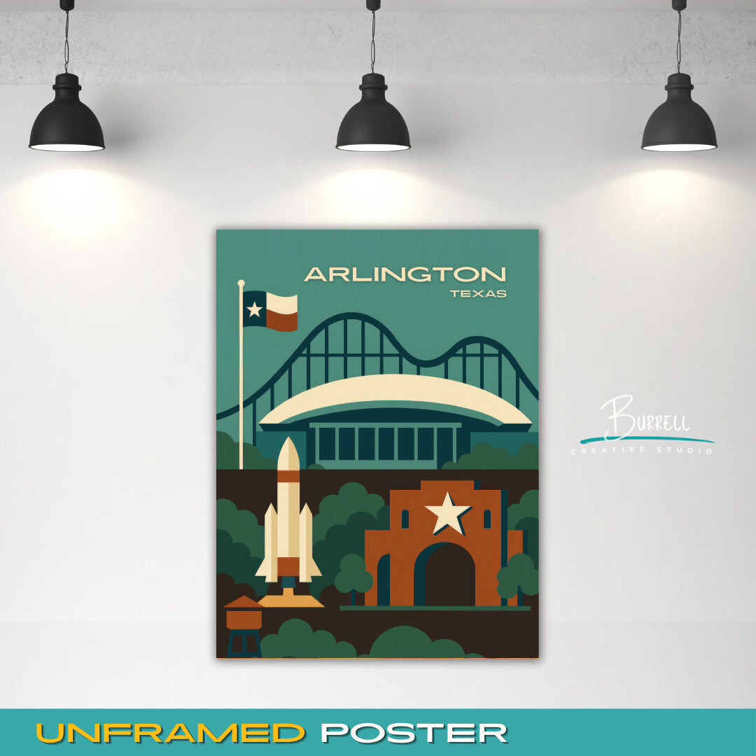Arlington Texas Unique Attractions Travel Poster & Wall Art Poster Print