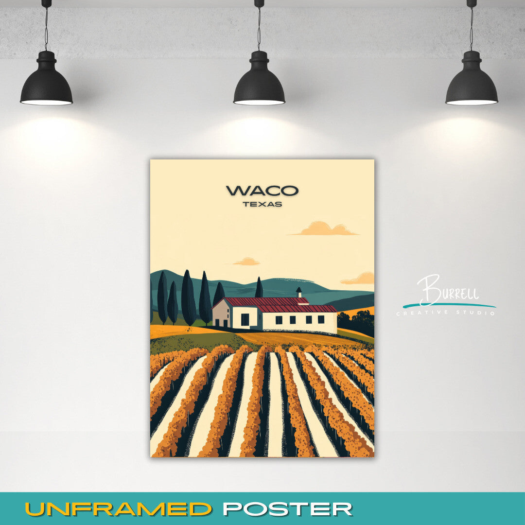 Waco Texas Wine Tasting Travel Poster & Wall Art Poster Print