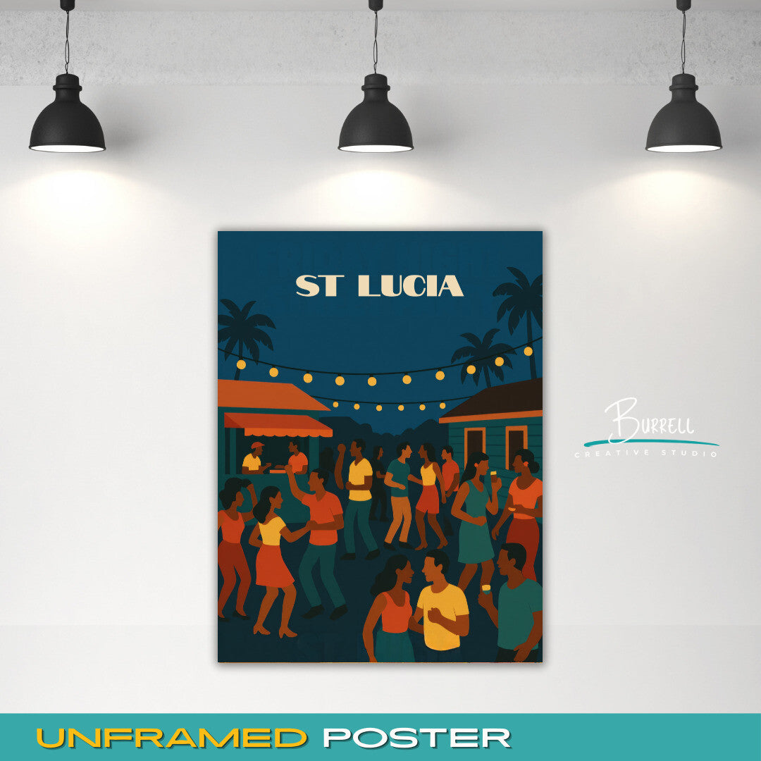 Gros Islet St Lucia Friday Night Street Party Travel Poster & Wall Art Poster Print