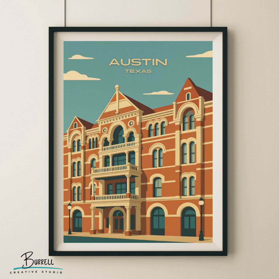 Austin Texas Driskill Hotel Travel Poster & Wall Art Poster Print