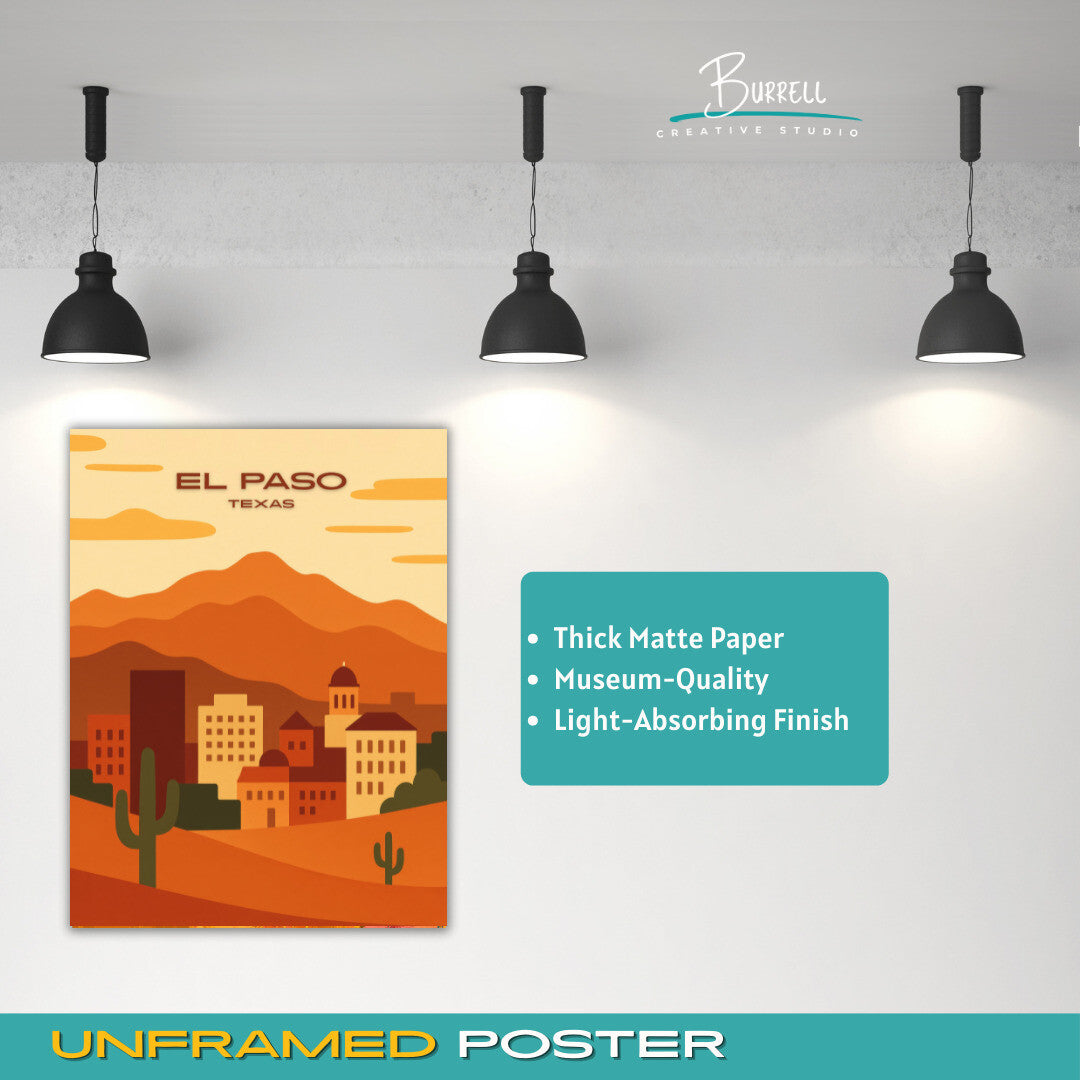 El Paso Texas City Scenery Travel Poster & Wall Art Poster Print