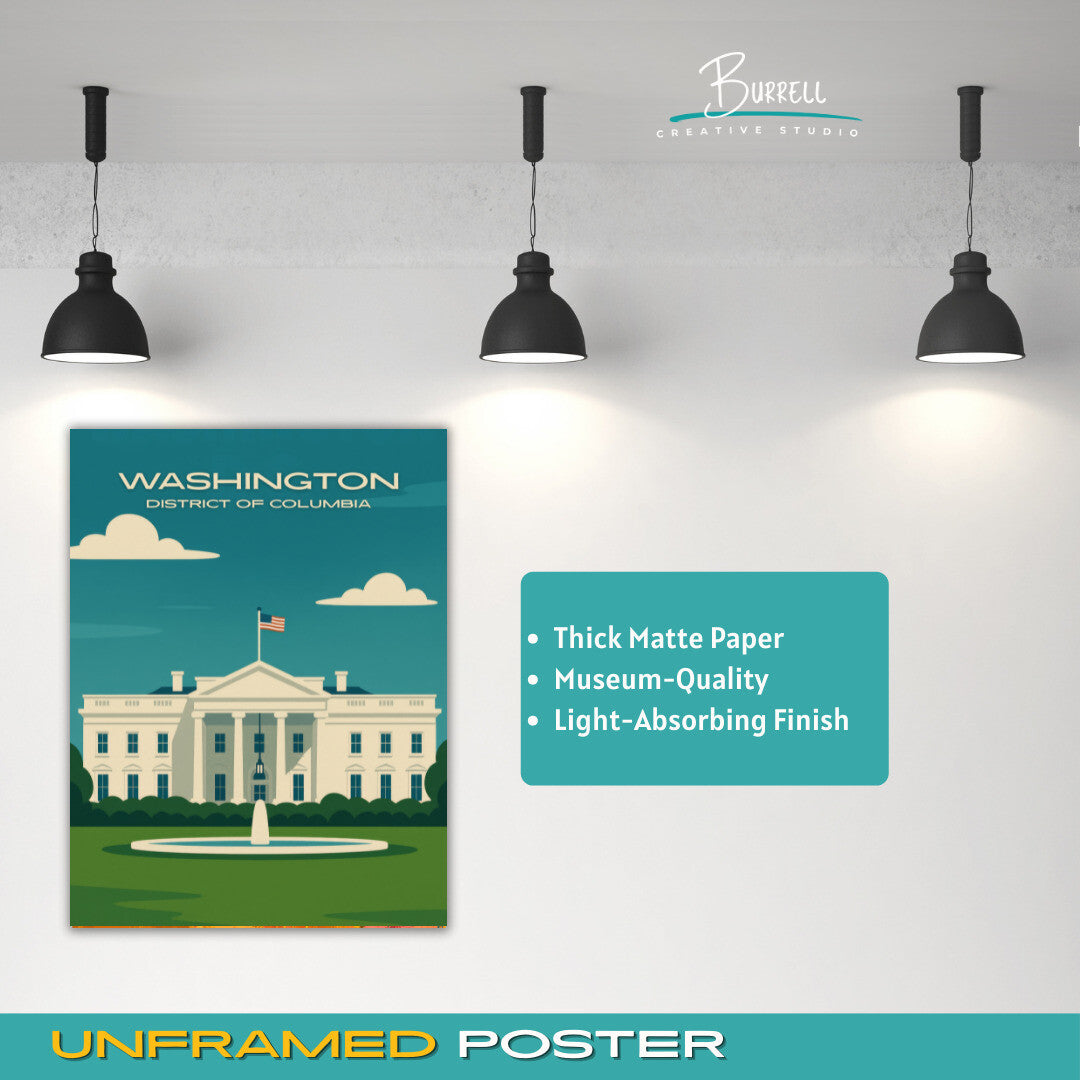 Washington District Of Columbia White House Travel Poster & Wall Art Poster Print