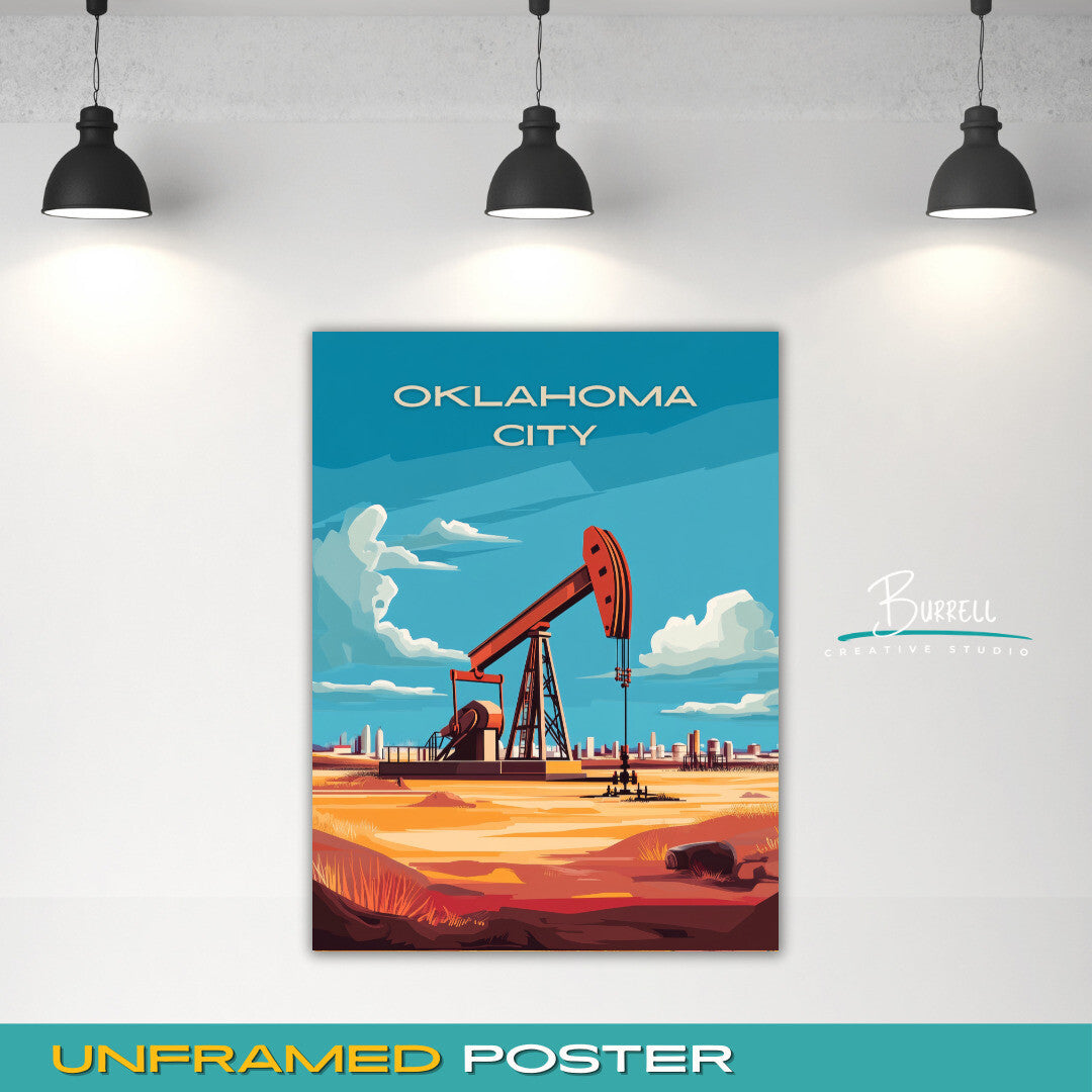 Oklahoma City Oklahoma Oil Drilling Travel Poster & Wall Art Poster Print
