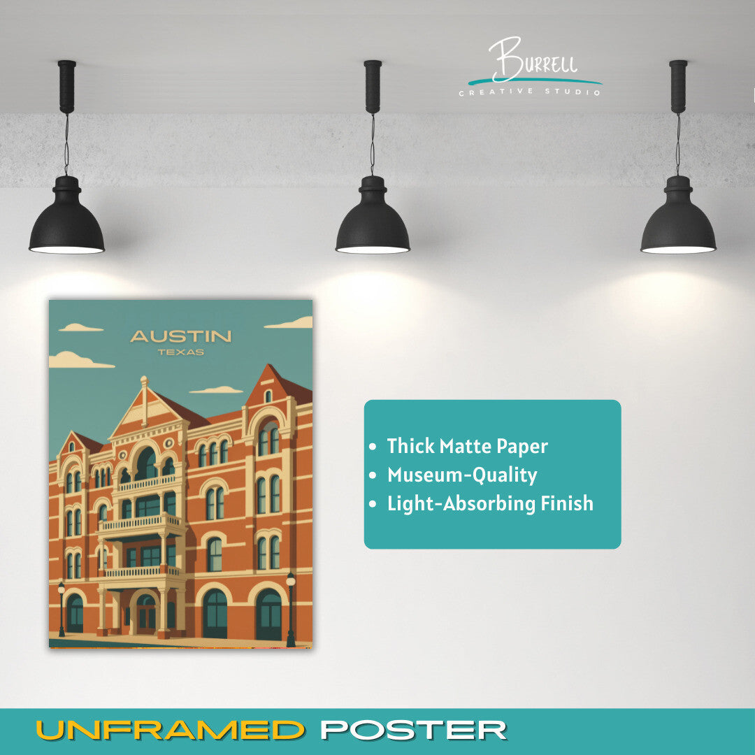Austin Texas Driskill Hotel Travel Poster & Wall Art Poster Print