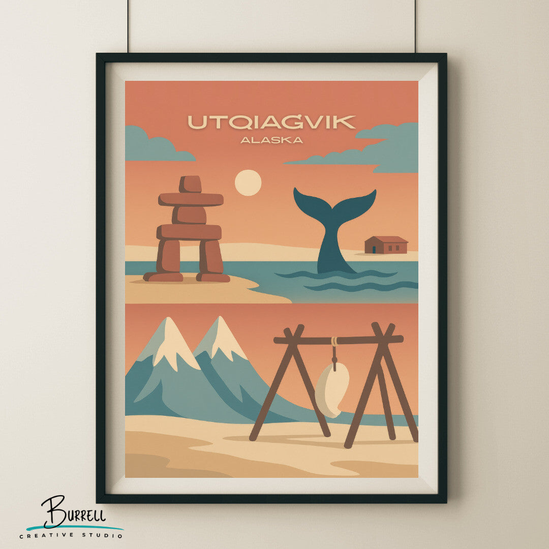 Utqiaġvik Alaska Unique Attractions Travel Poster & Wall Art Poster Print