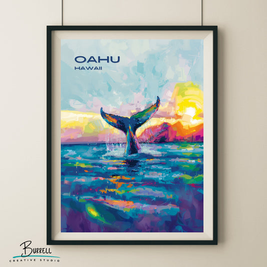 Onahu Hawaii Whale Watching Travel Poster & Wall Art Poster Print