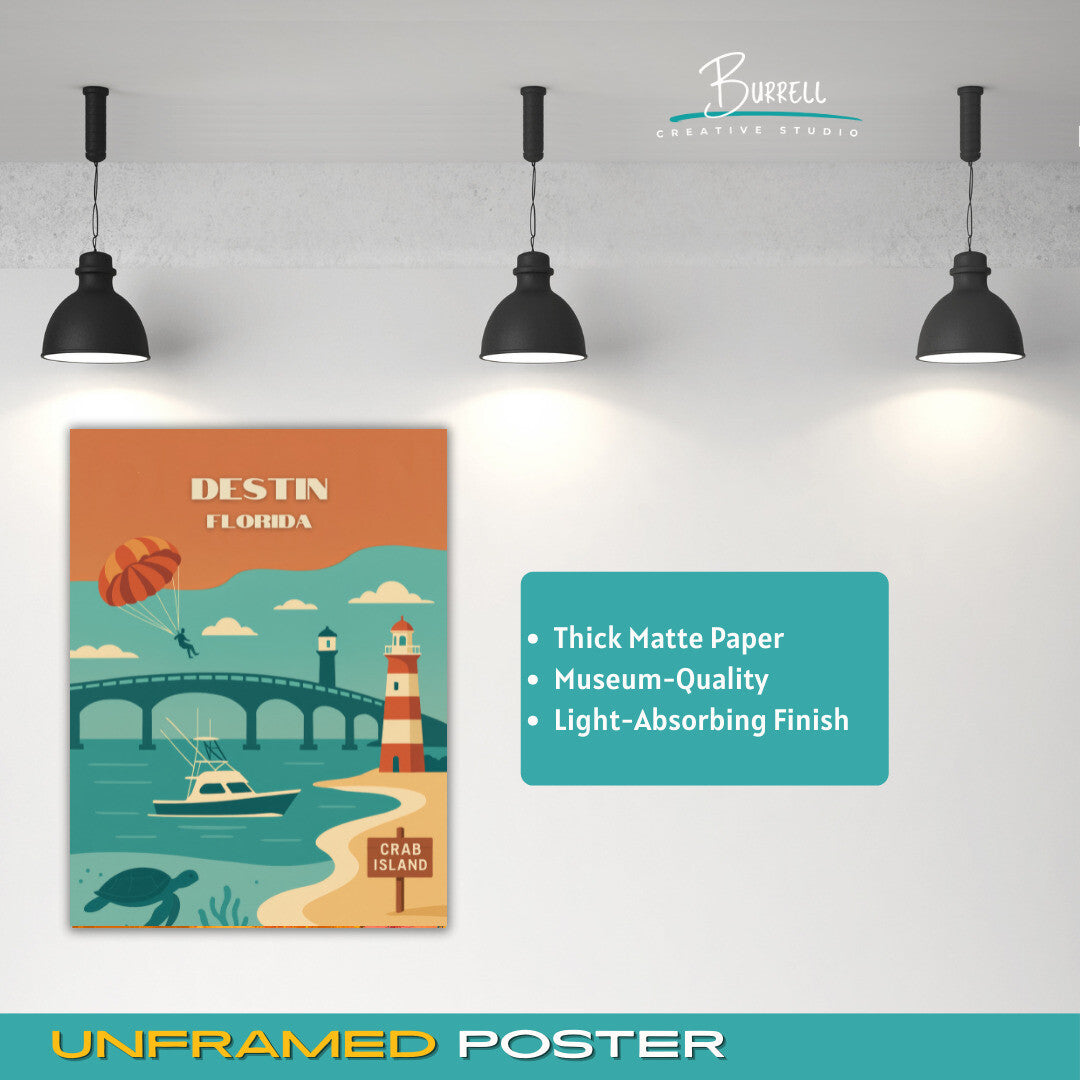 Destin Florida Unique Attractions Travel Poster & Wall Art Poster Print