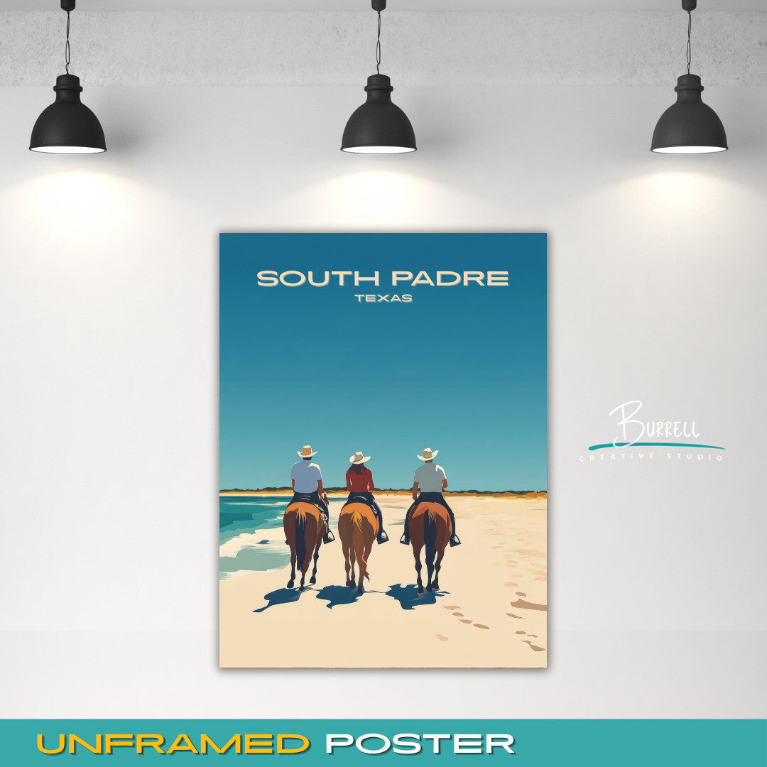 South Padre Texas Horseback Riding Travel Poster & Wall Art Poster Print