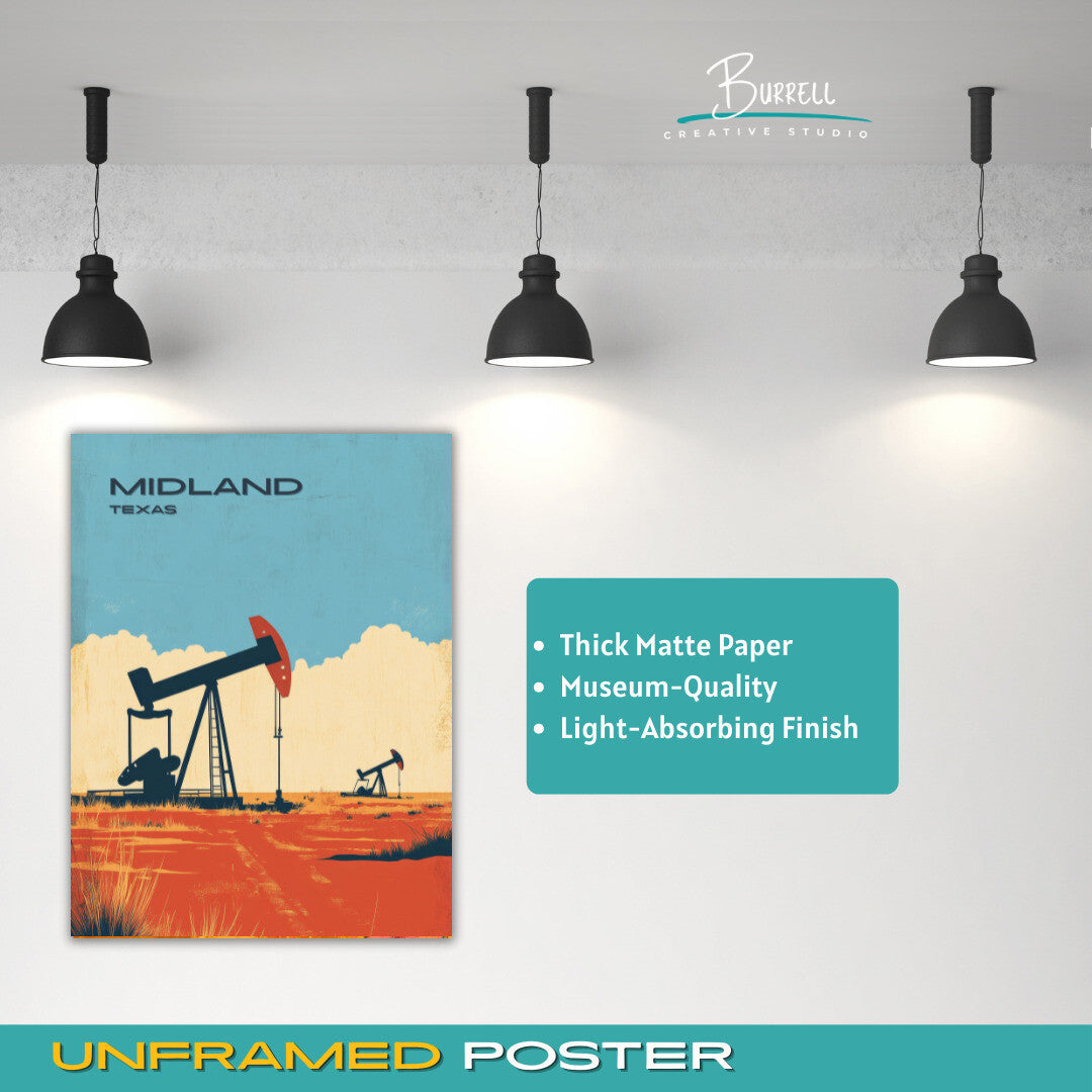 Midland Texas Oil Drilling Travel Poster & Wall Art Poster Print