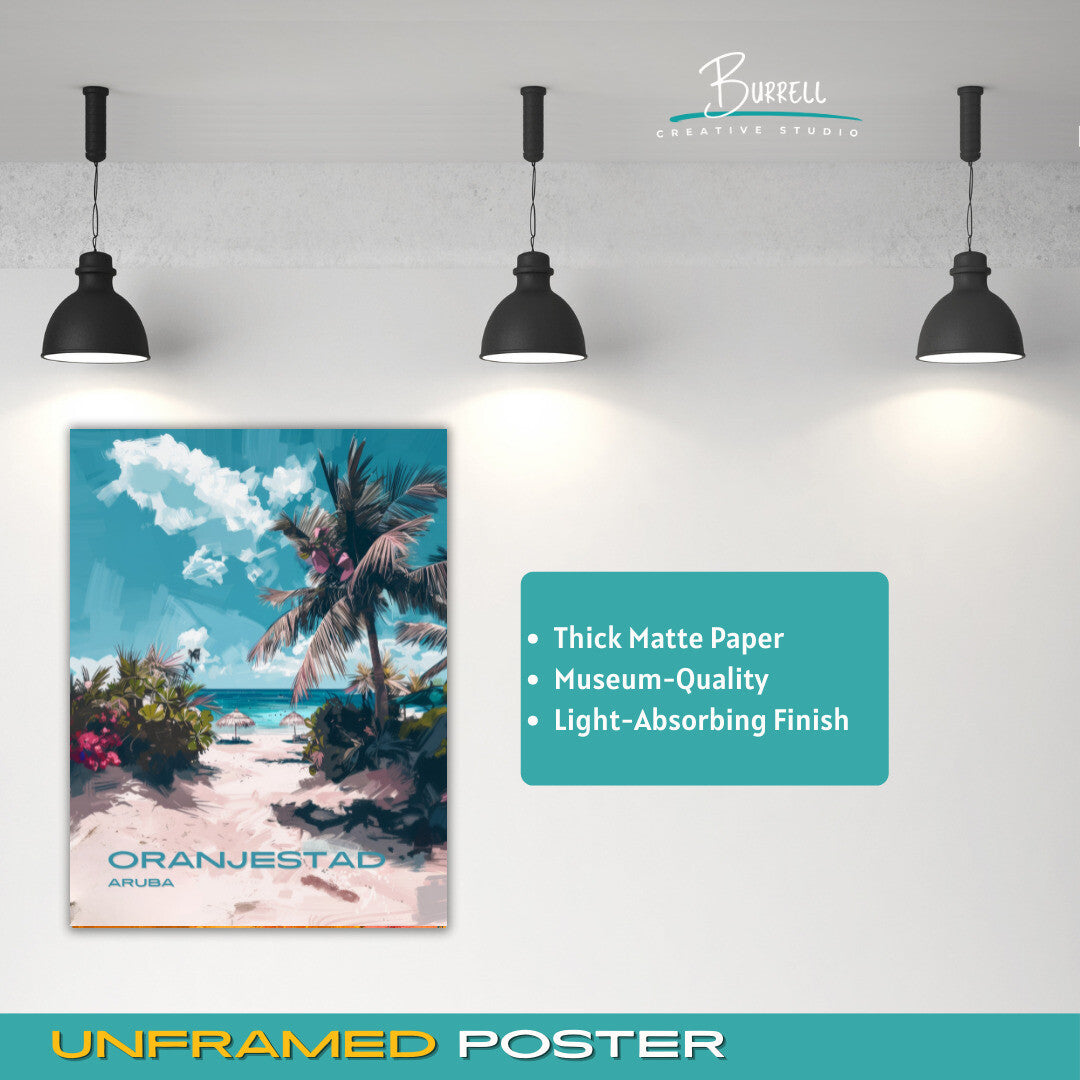 Oranjestad Aruba Beach View Travel Poster & Wall Art Poster Print