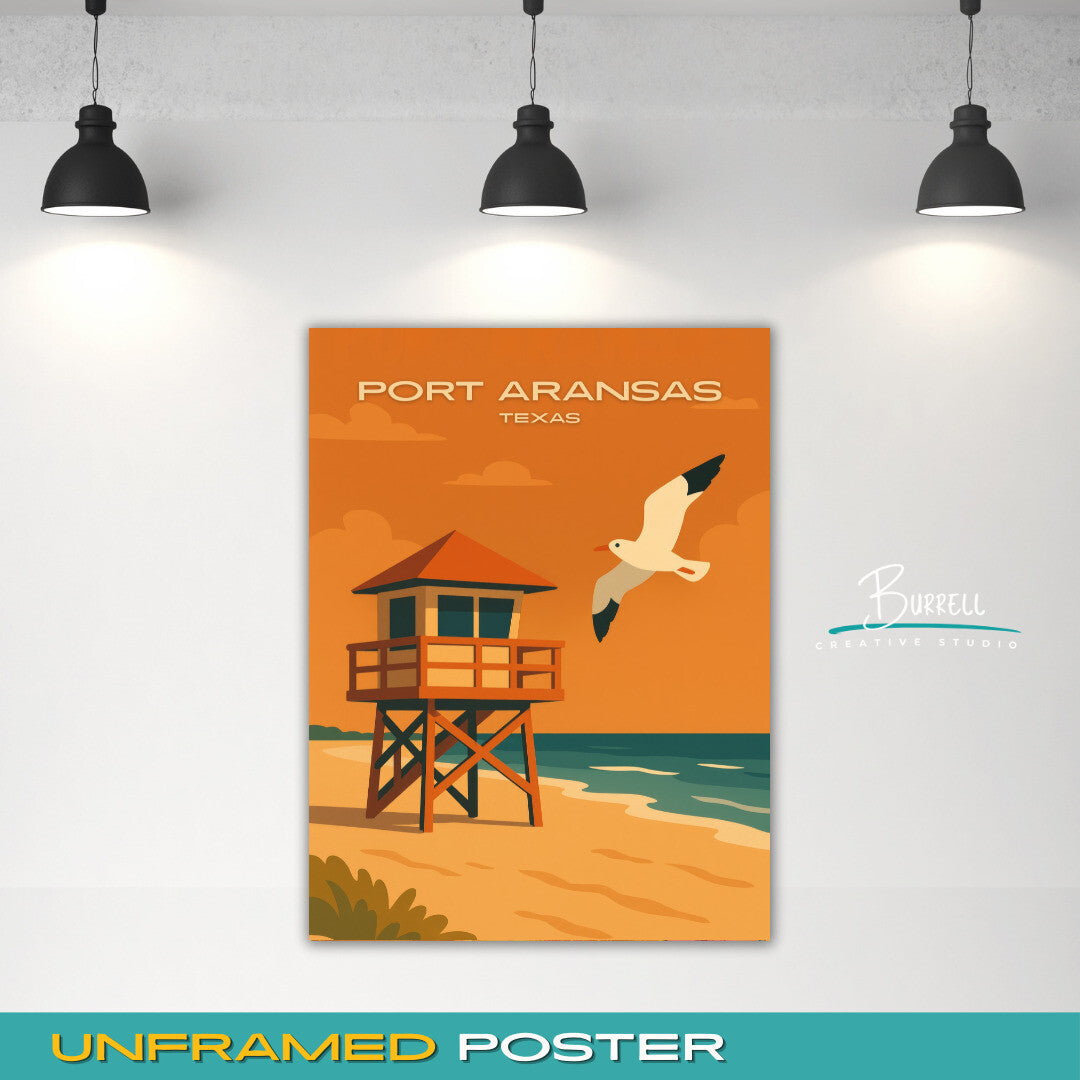 Port Aransas Texas Coastal View Travel Poster & Wall Art Poster Print