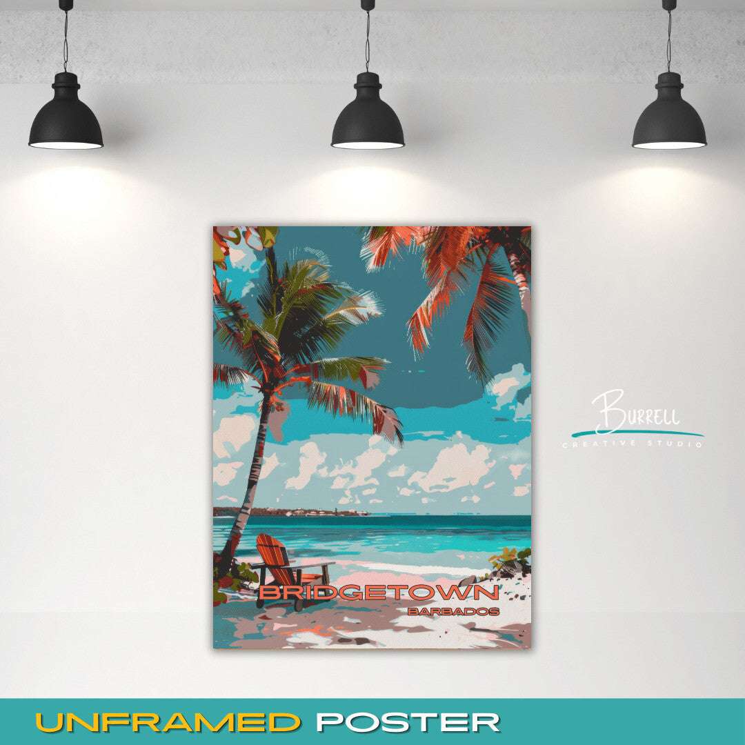 Bridgetown Barbados Beach View Travel Poster & Wall Art Poster Print