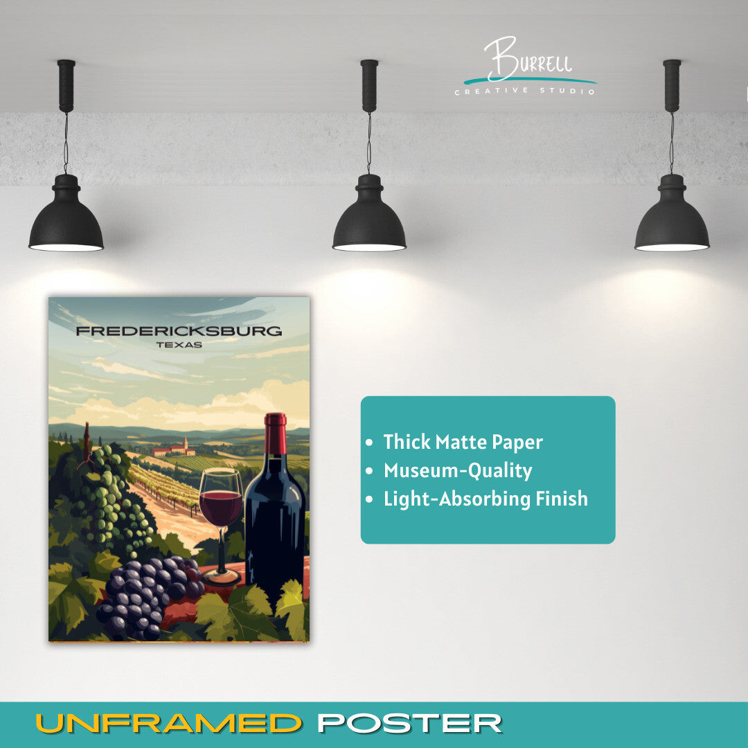 Fredericksburg Texas Wine Country View Travel Poster & Wall Art Poster Print