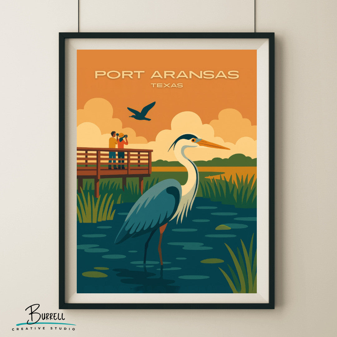 Port Aransas Texas Marine Wildlife Travel Poster & Wall Art Poster Print
