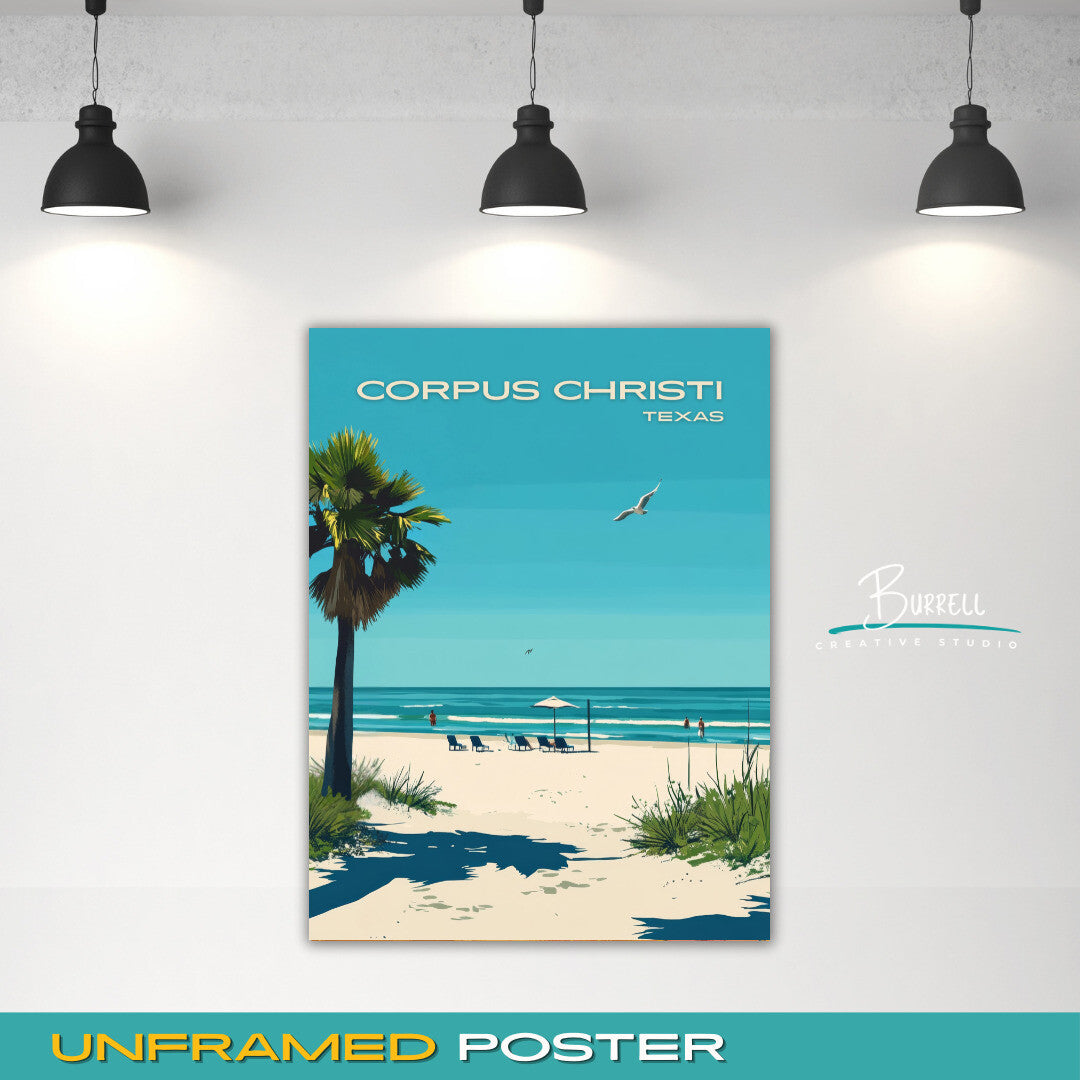 Corpus Cristi Texas Beach View Travel Poster & Wall Art Poster Print