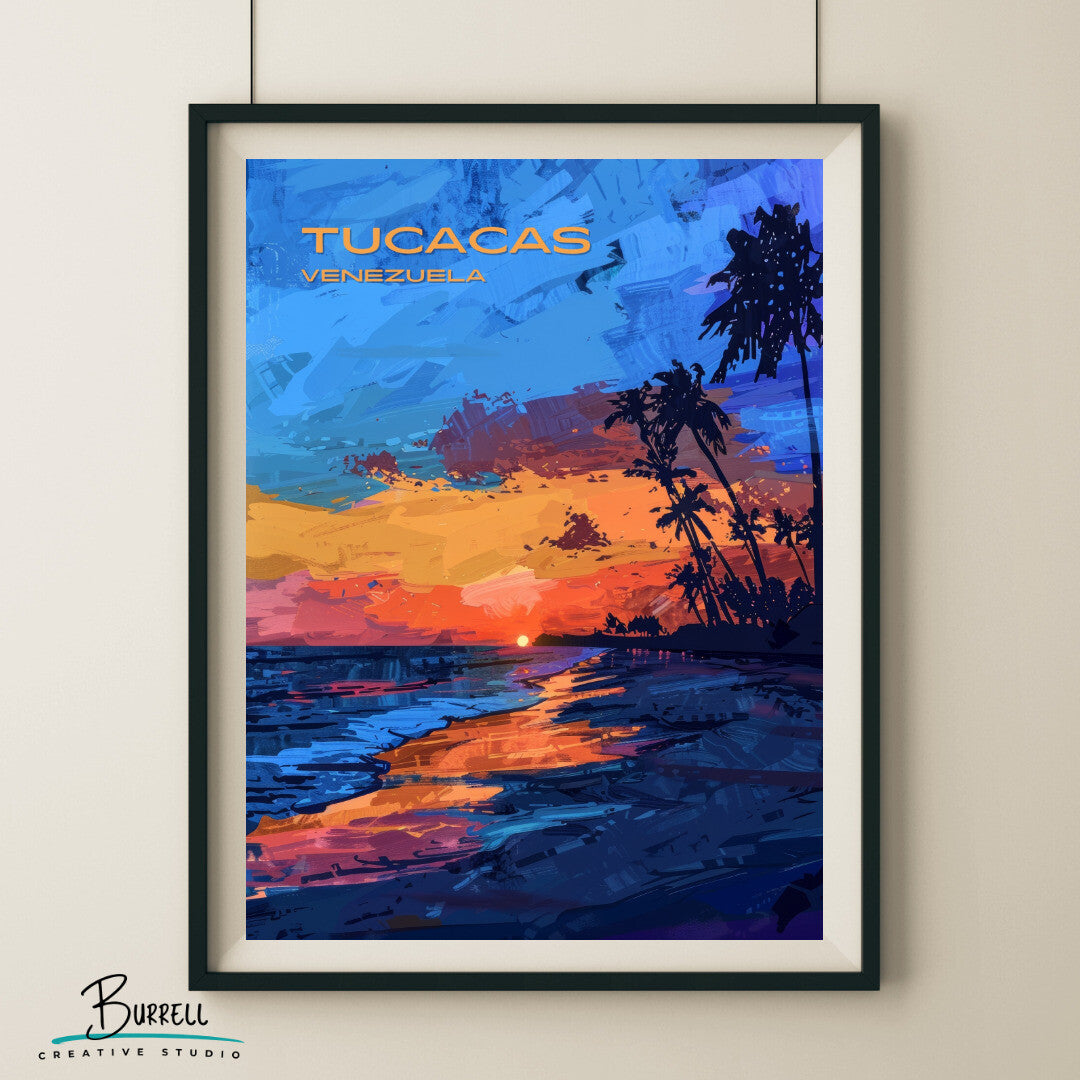 Tucacas Venezuela Coastal Sunset Travel Poster & Wall Art Poster Print