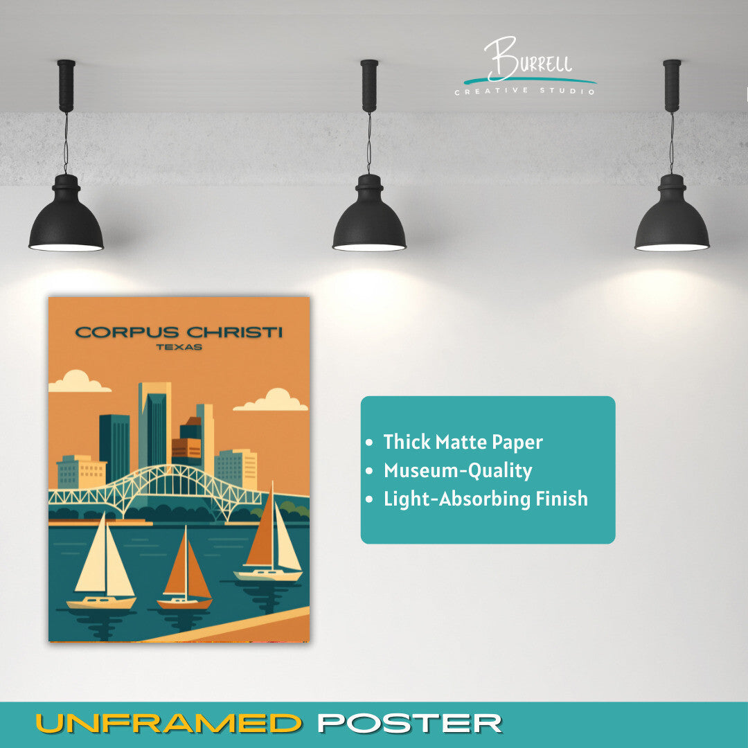 Corpus Cristi Texas Coastal Skyline Travel Poster & Wall Art Poster Print