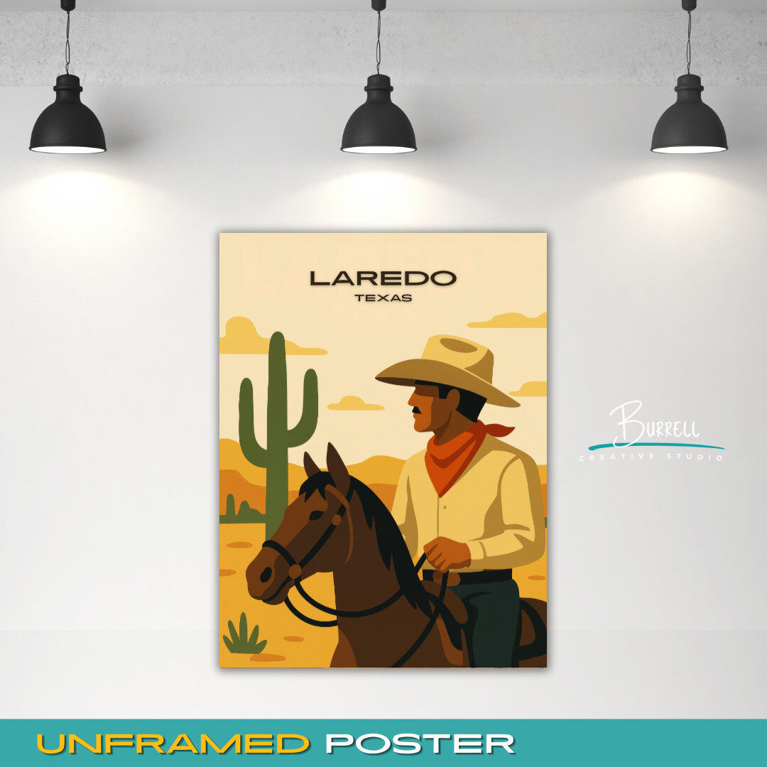 Laredo Texas Cowboy Culture Travel Poster & Wall Art Poster Print