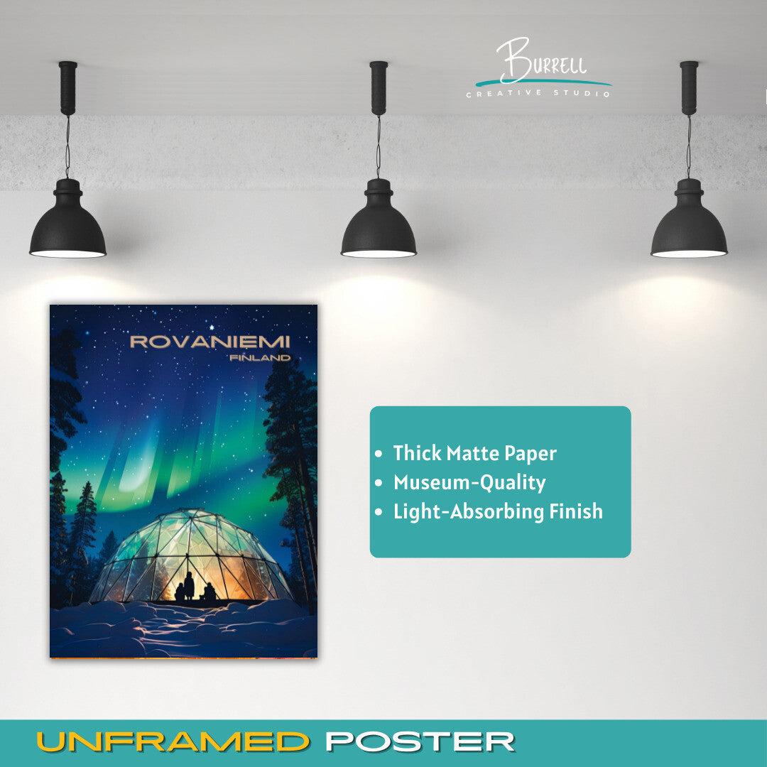 Rovaniemi Finland Northern Lights Travel Poster & Wall Art Poster Print