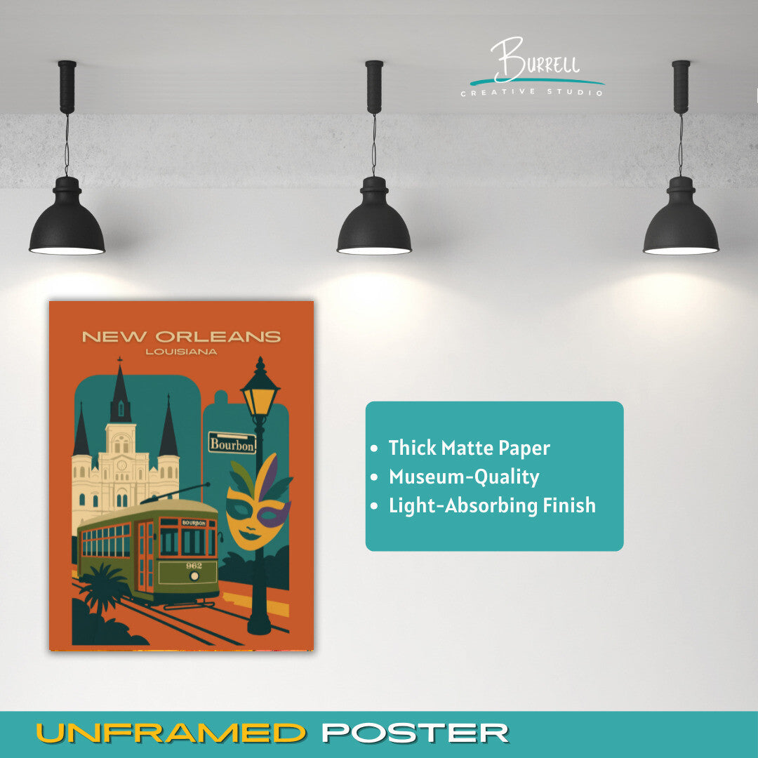 New Orleans Louisiana Unique Attractions Travel Poster & Wall Art Poster Print
