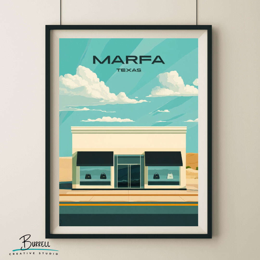 Marfa Texas Prada Art Sculpture Travel Poster & Wall Art Poster Print