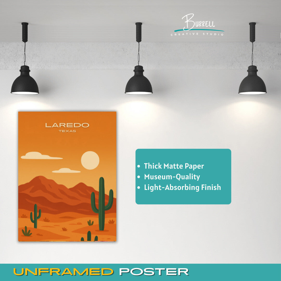Laredo Texas Desert View Travel Poster & Wall Art Poster Print
