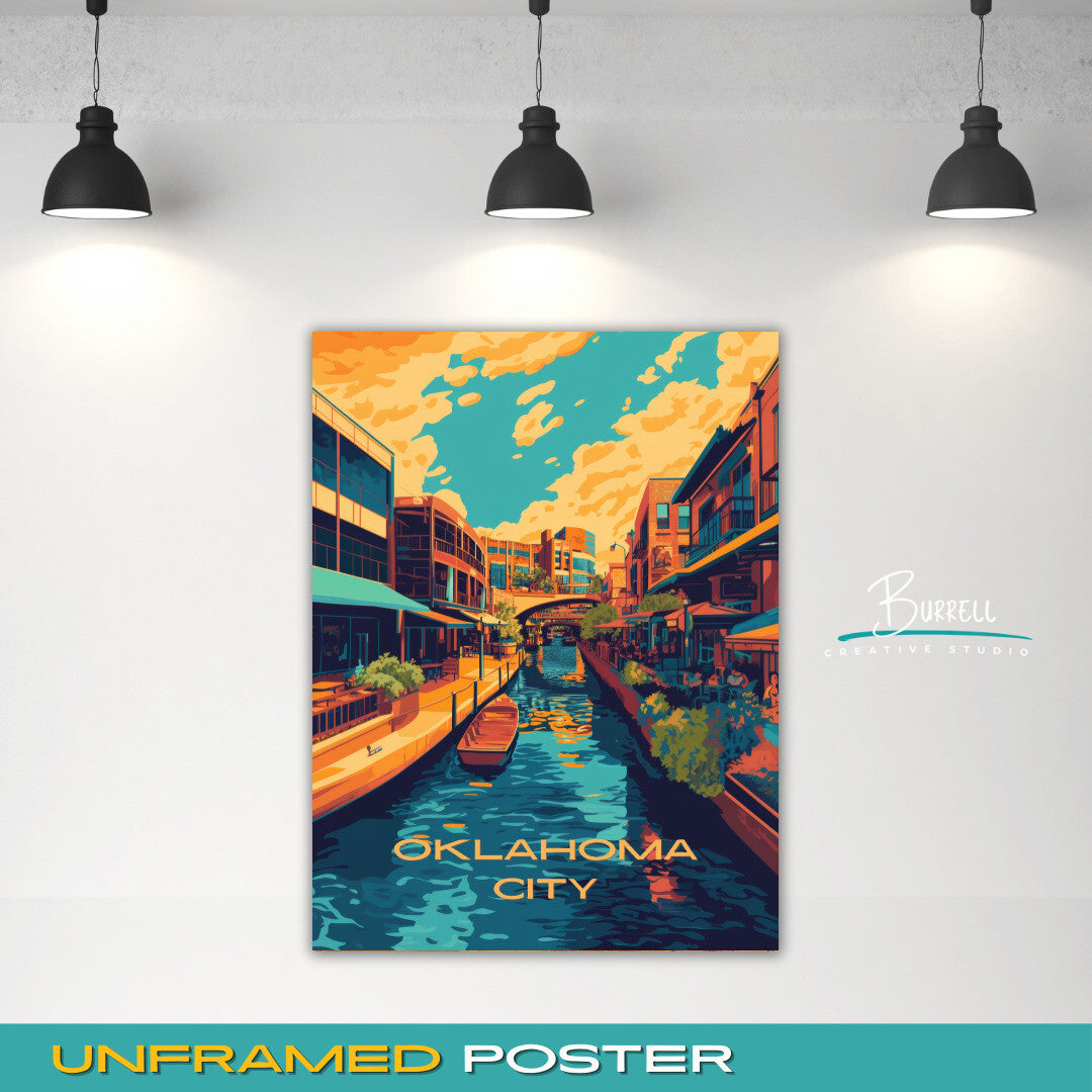 Oklahoma City Oklahoma Bricktown Riverwalk Travel Poster & Wall Art Poster Print
