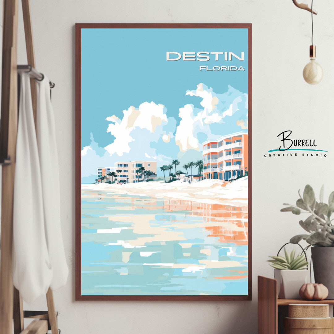 Destin Florida Crystal Sands Beach Travel Poster & Wall Art Poster Print