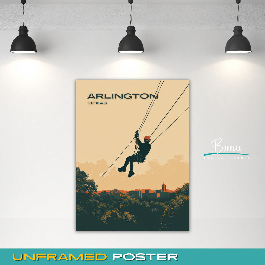 Arlington Texas Zip lining Travel Poster & Wall Art Poster Print