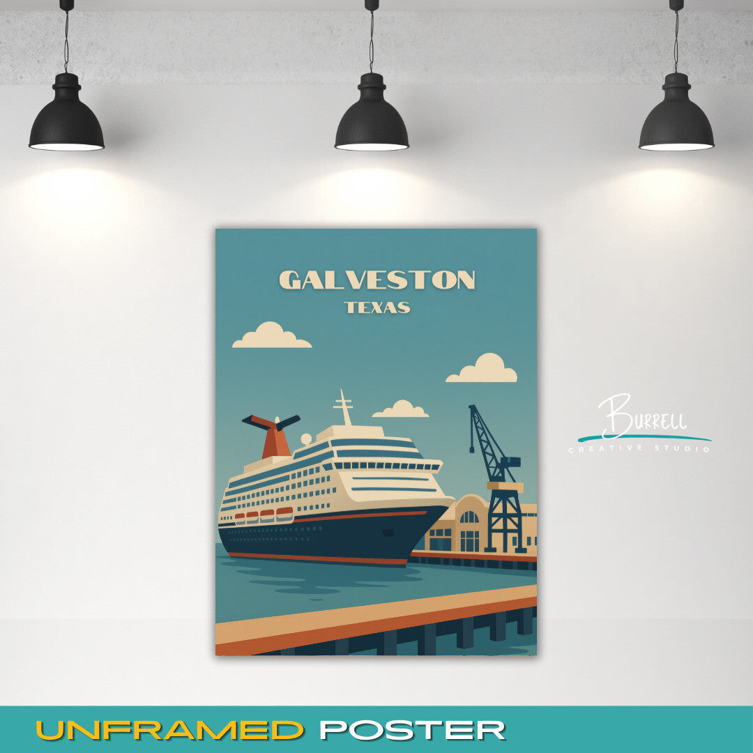 Galveston Texas Cruise Port Travel Poster & Wall Art Poster Print