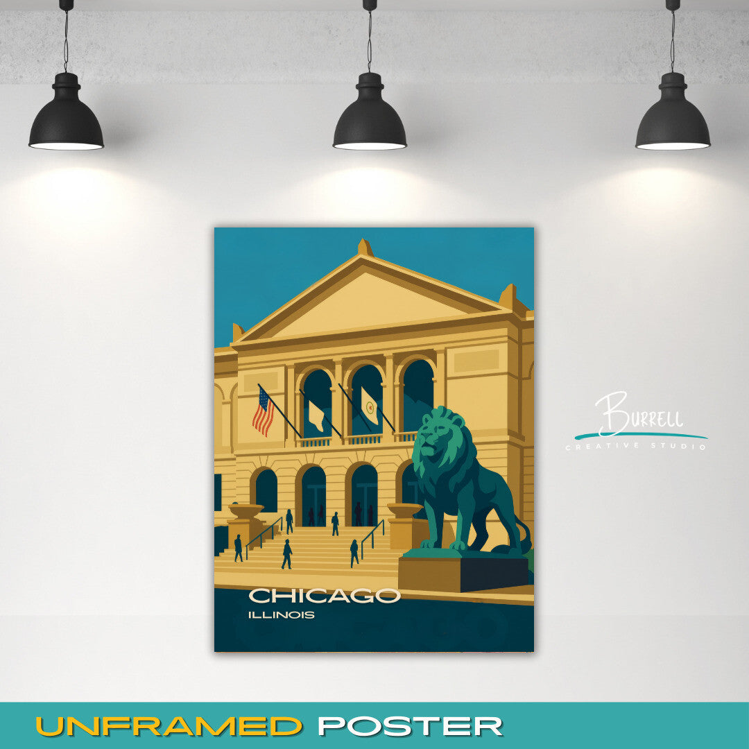 Chicago Illinois Art Museum Travel Poster & Wall Art Poster Print