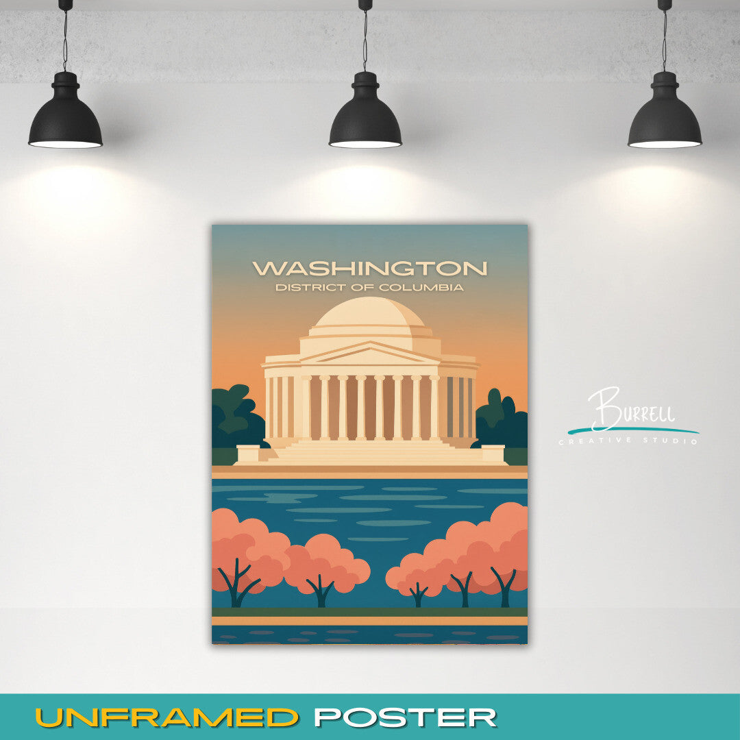Washington District Of Columbia Jefferson Memorial Travel Poster & Wall Art Poster Print