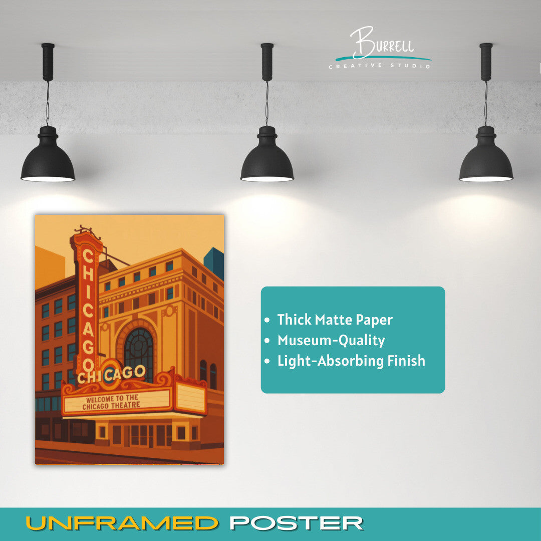 Chicago Illinois Theater Travel Poster & Wall Art Poster Print