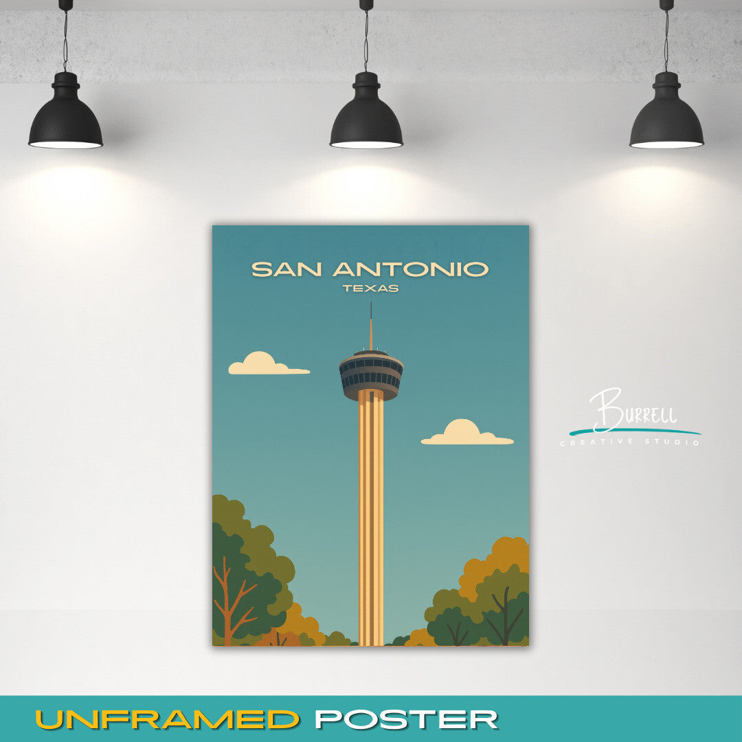 San Antonio Texas Tower Of The Americas Travel Poster & Wall Art Poster Print