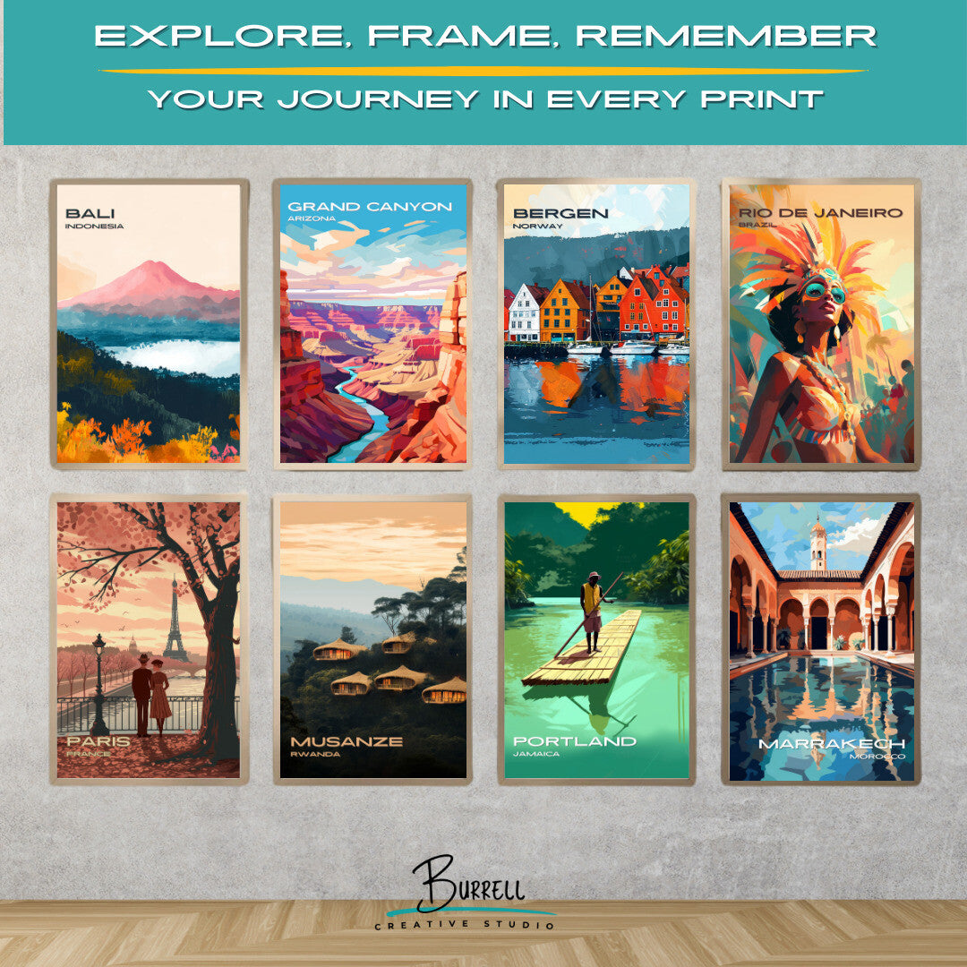 Bergen Norway Bryggen Wharf Travel Poster & Wall Art Poster Print