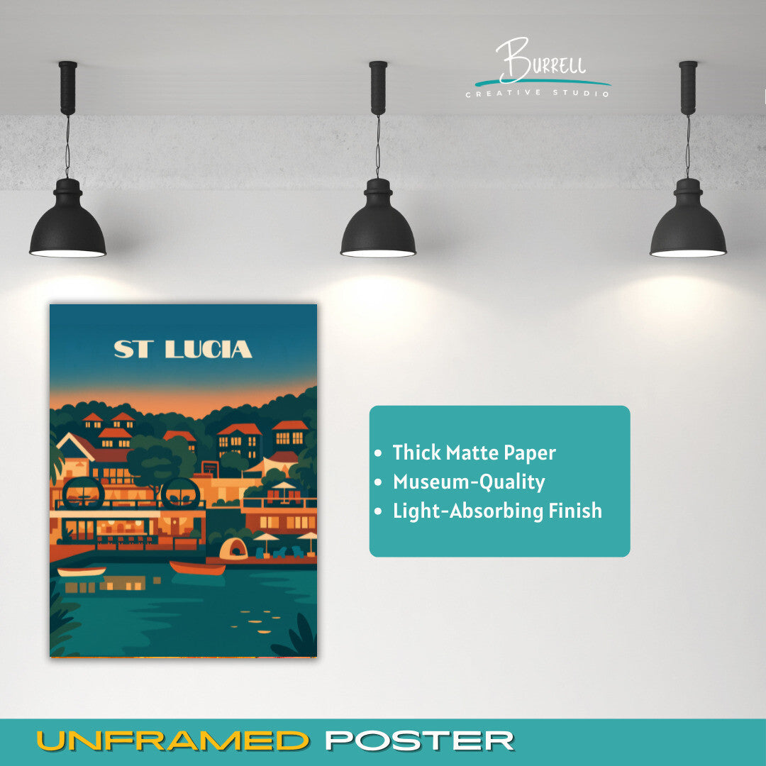 Marigot St Lucia Bay Hillside Travel Poster & Wall Art Poster Print