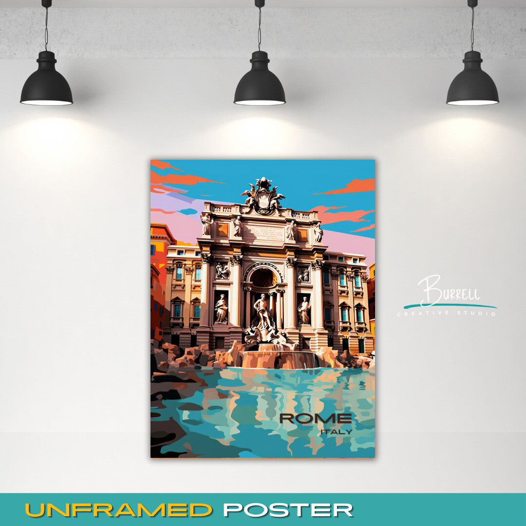 Rome Italy Trevi Fountain Travel Poster & Wall Art Poster Print