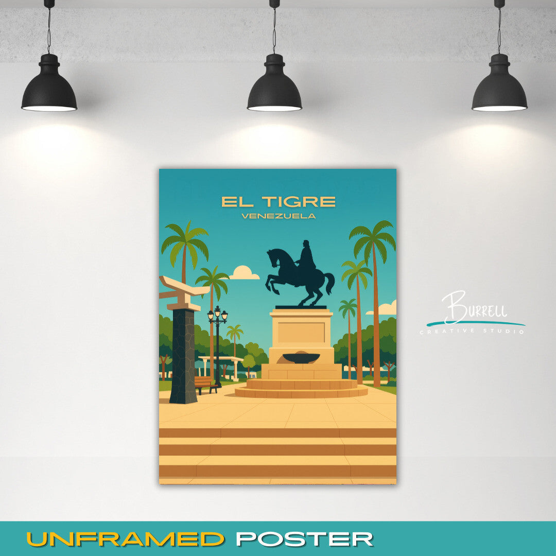 El Tigre Venezuela Plaza Bolivar Travel Poster & Wall Art Poster Print