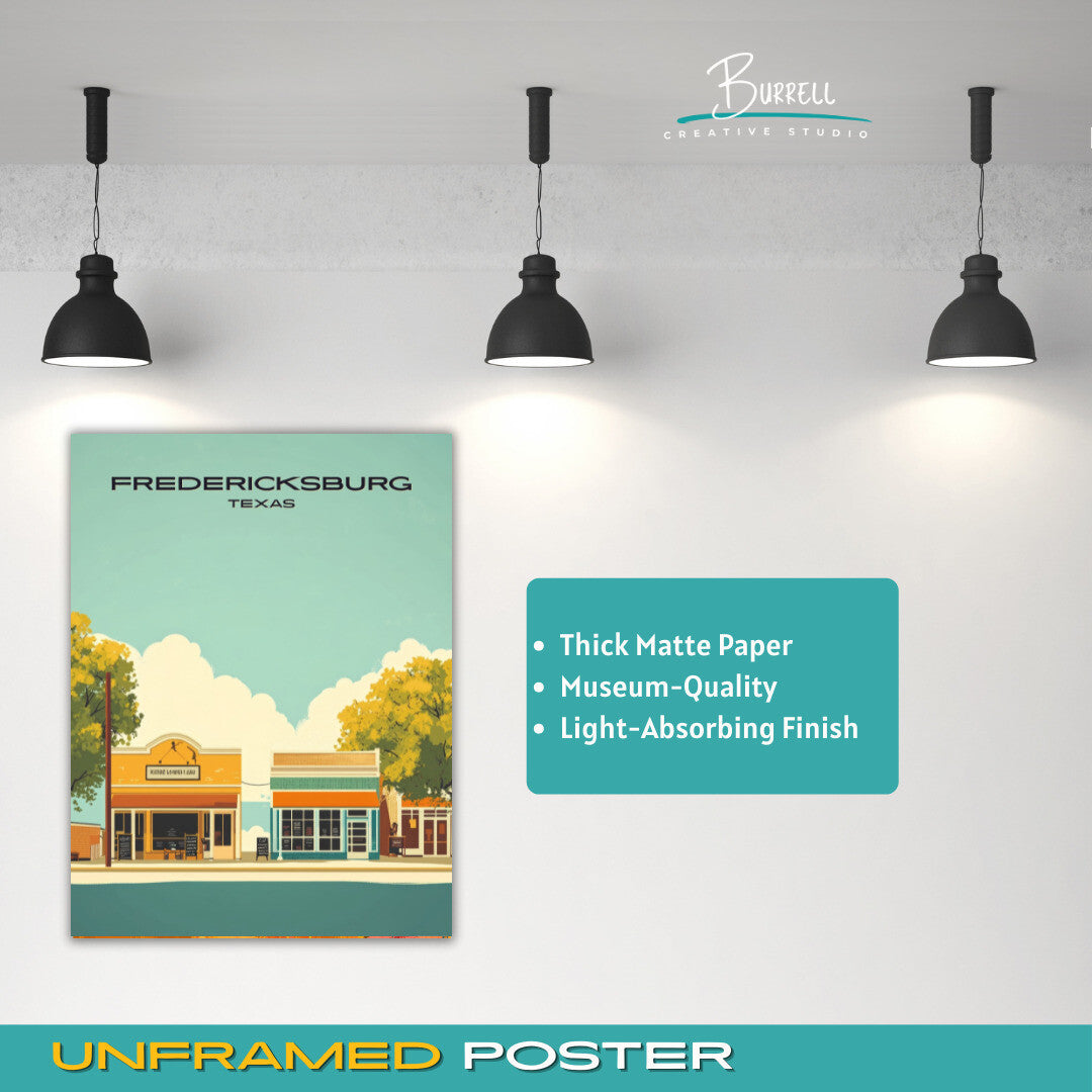 Fredericksburg Texas Small Town Scenery Travel Poster & Wall Art Poster Print