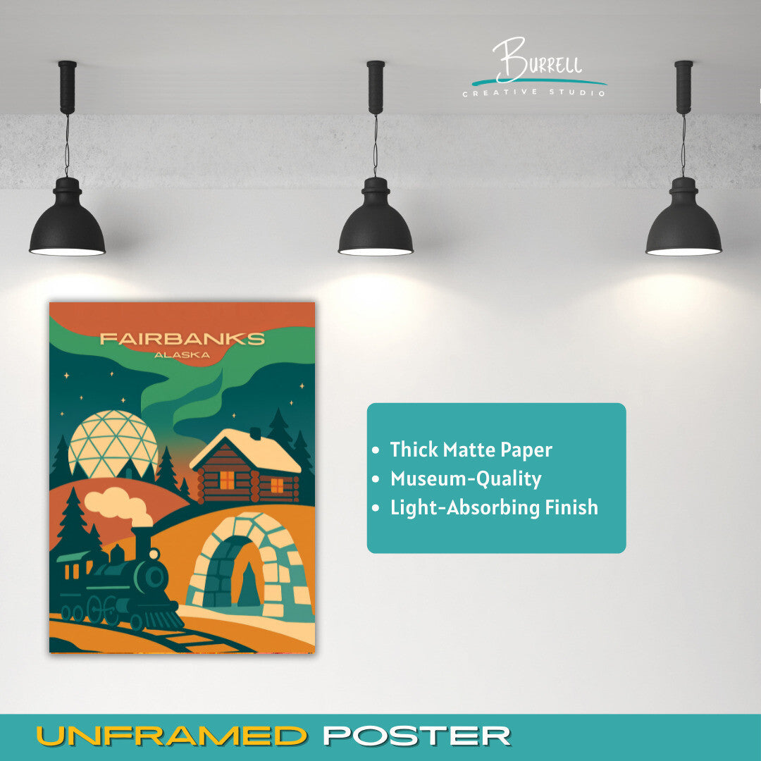 Fairbanks Alaska Unique Attractions Travel Poster & Wall Art Poster Print