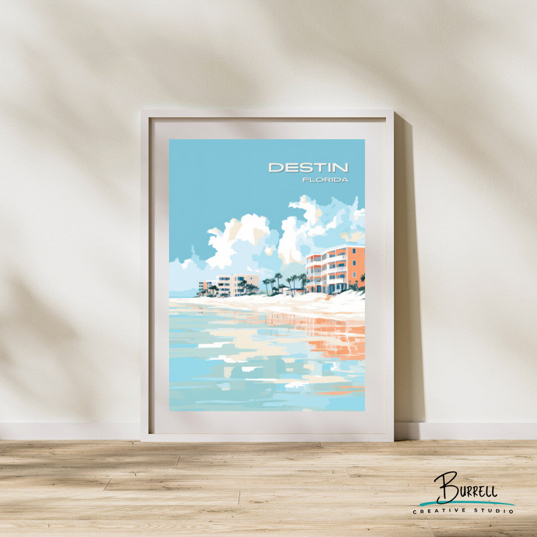 Destin Florida Crystal Sands Beach Travel Poster & Wall Art Poster Print