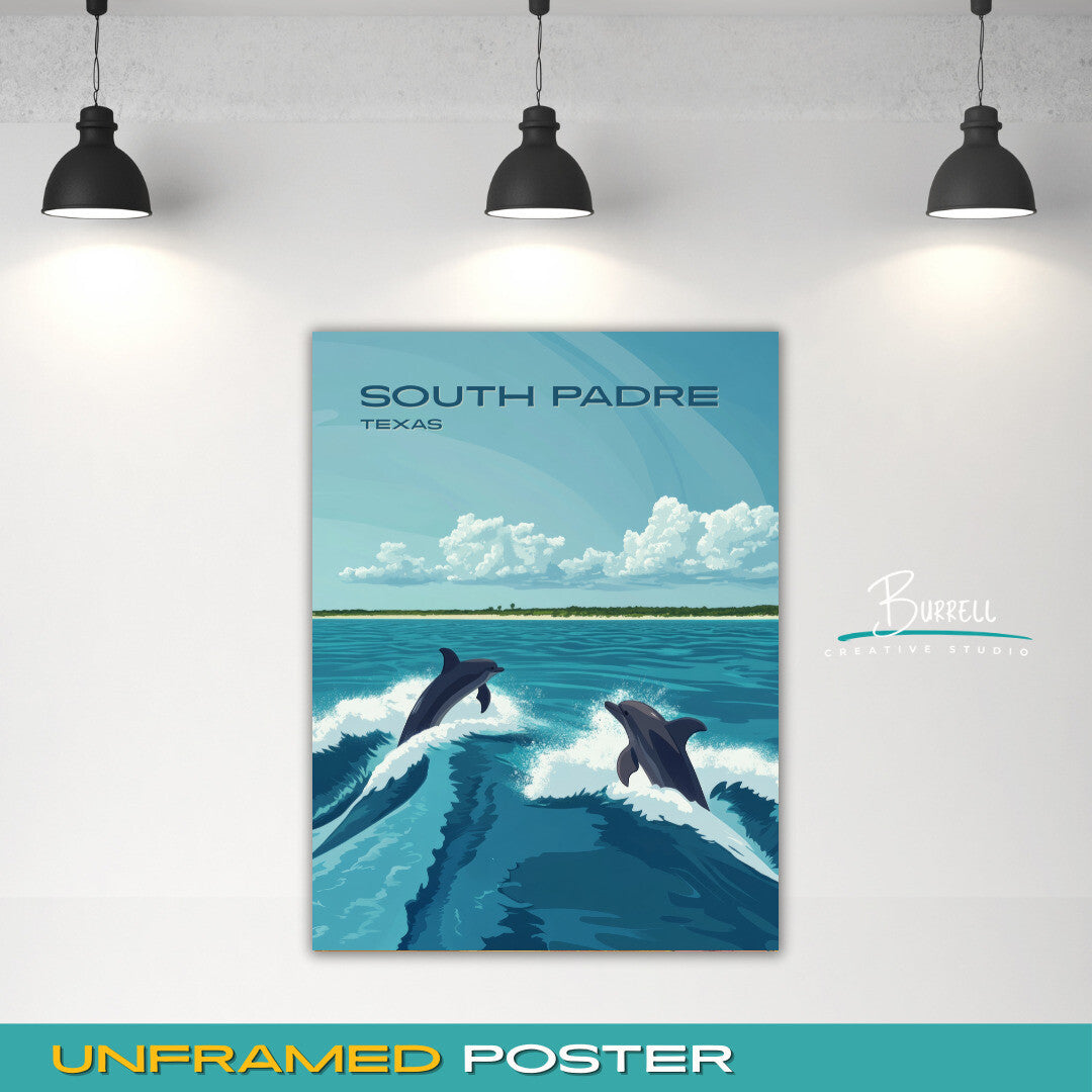 South Padre Texas Dolphin Watching Travel Poster & Wall Art Poster Print