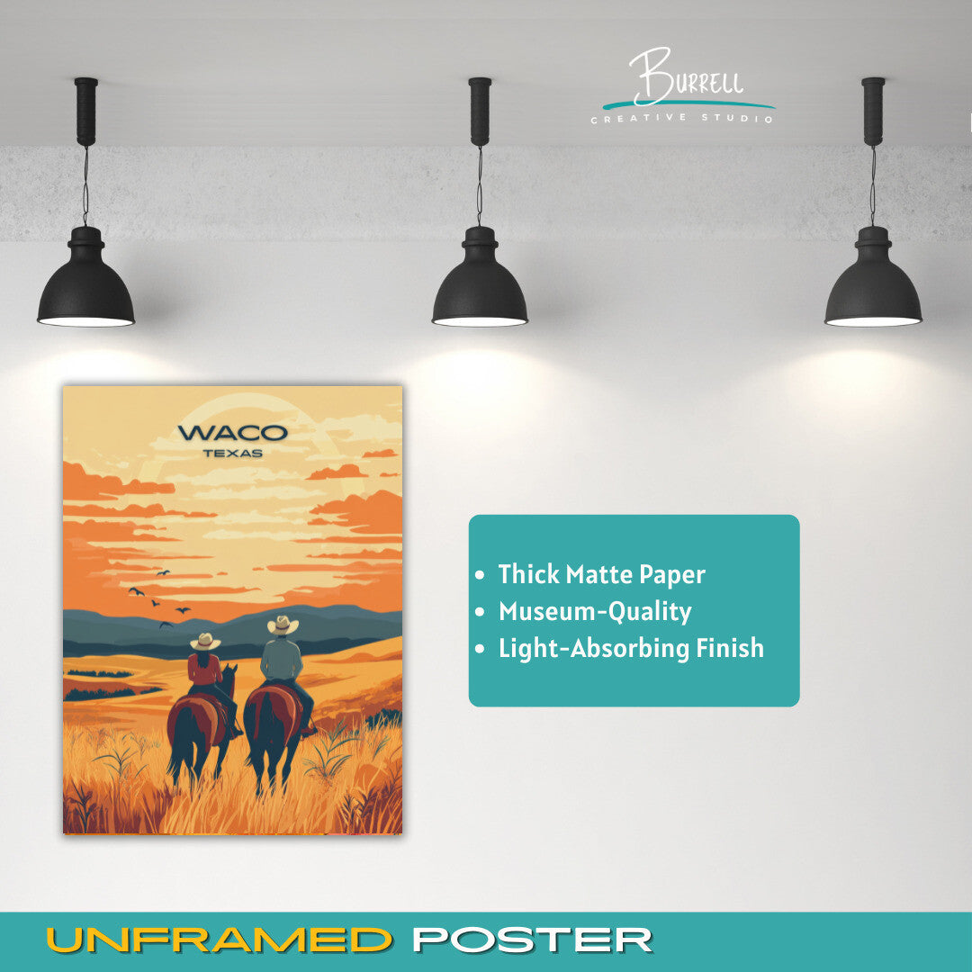 Waco Texas Brazos Bluff Ranch Horseback Riding Travel Poster & Wall Art Poster Print