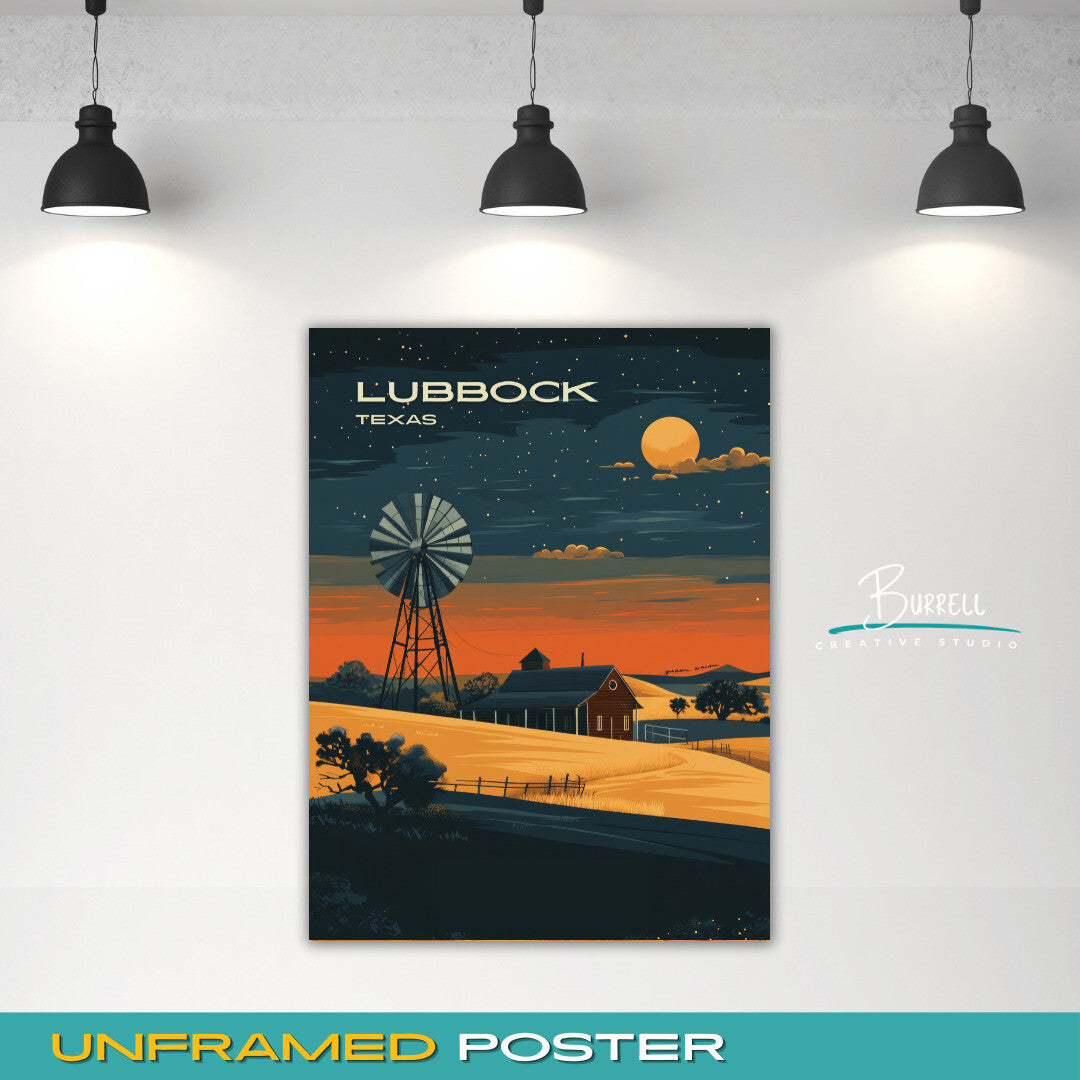 Lubbock Texas Scenic Night Sky Travel Poster & Wall Art Poster Print