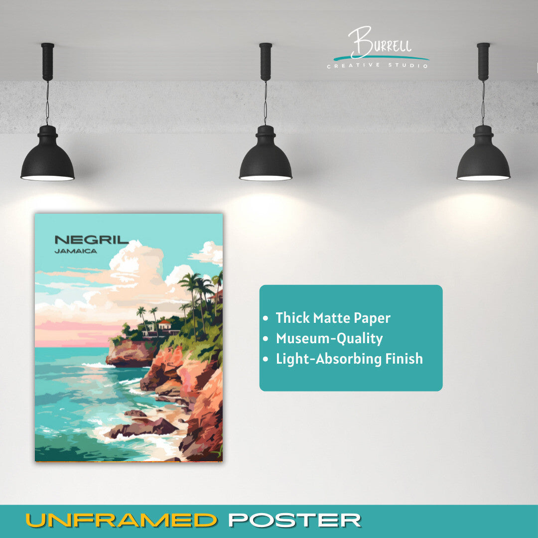 Negril Jamaica Cliffs Travel Poster & Wall Art Poster Print