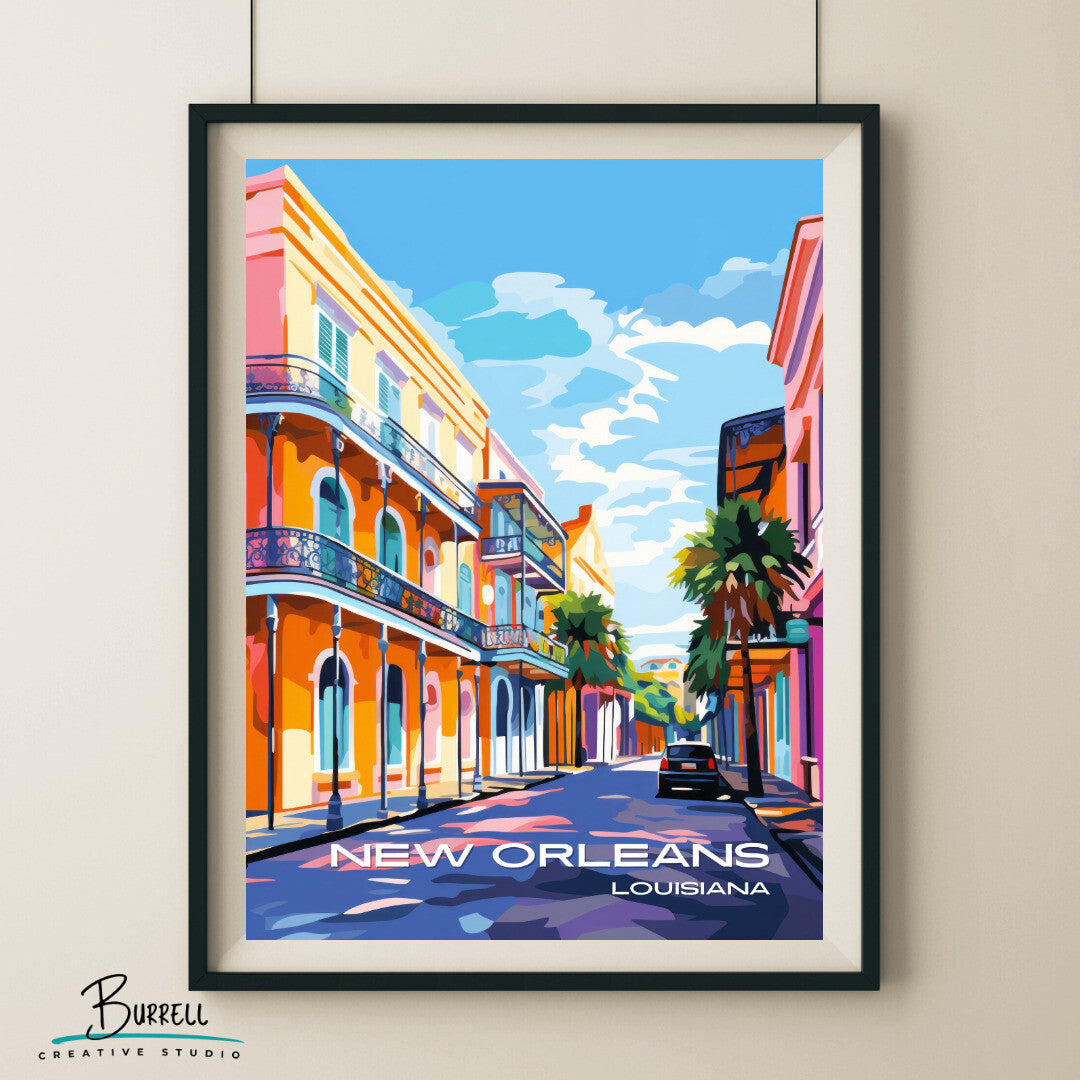 New Orleans Louisiana French Quarters Travel Poster & Wall Art Poster Print