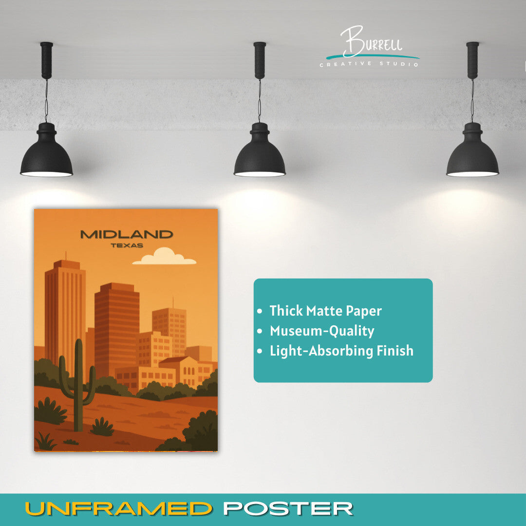 Midland Texas Skyline Travel Poster & Wall Art Poster Print