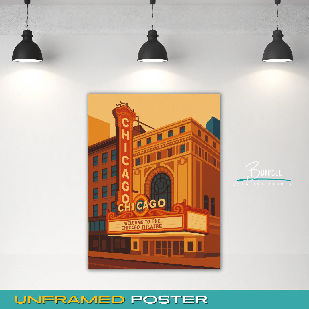 Chicago Illinois Theater Travel Poster & Wall Art Poster Print