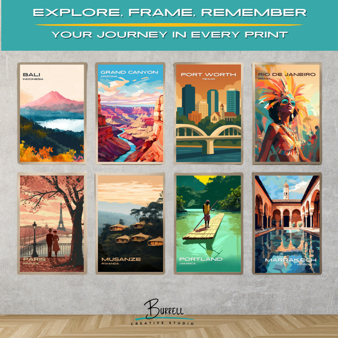 Fort Worth Texas Skyline Travel Poster & Wall Art Poster Print